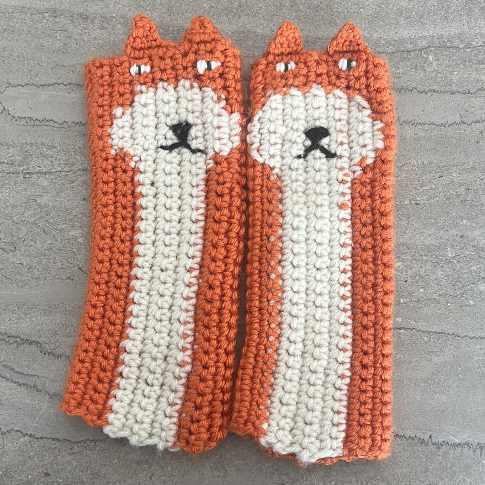 FOX handmade crocheted Fingerless gloves
